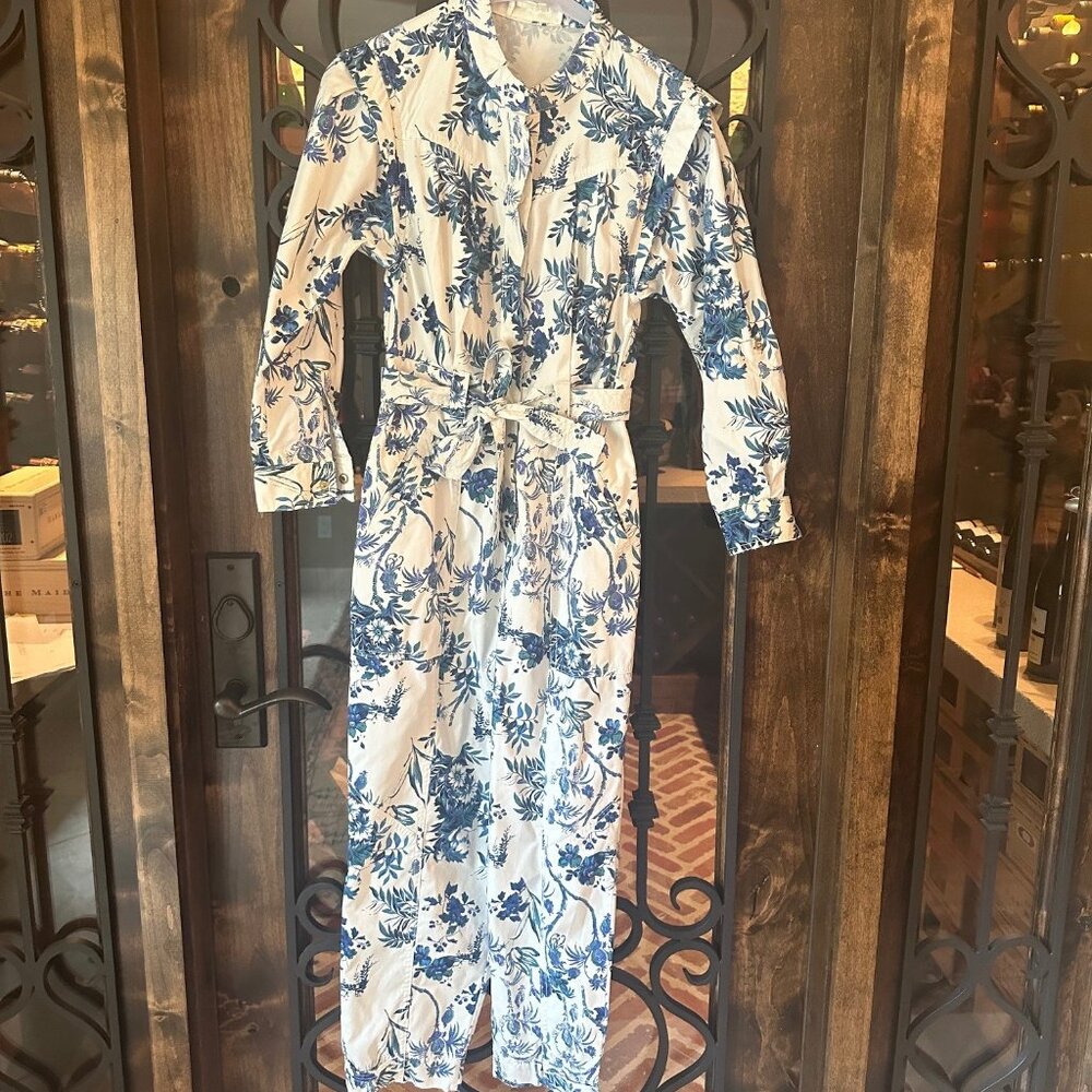 by Anthropologie blue floral jumpsuit size 2 petite